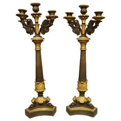 Pair of 19th Century French Empire Candelabra with Tripartite Lion Paw Feet