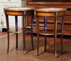 Pair of 19th Century French Empire Carved Walnut Side Tables with Marble Top