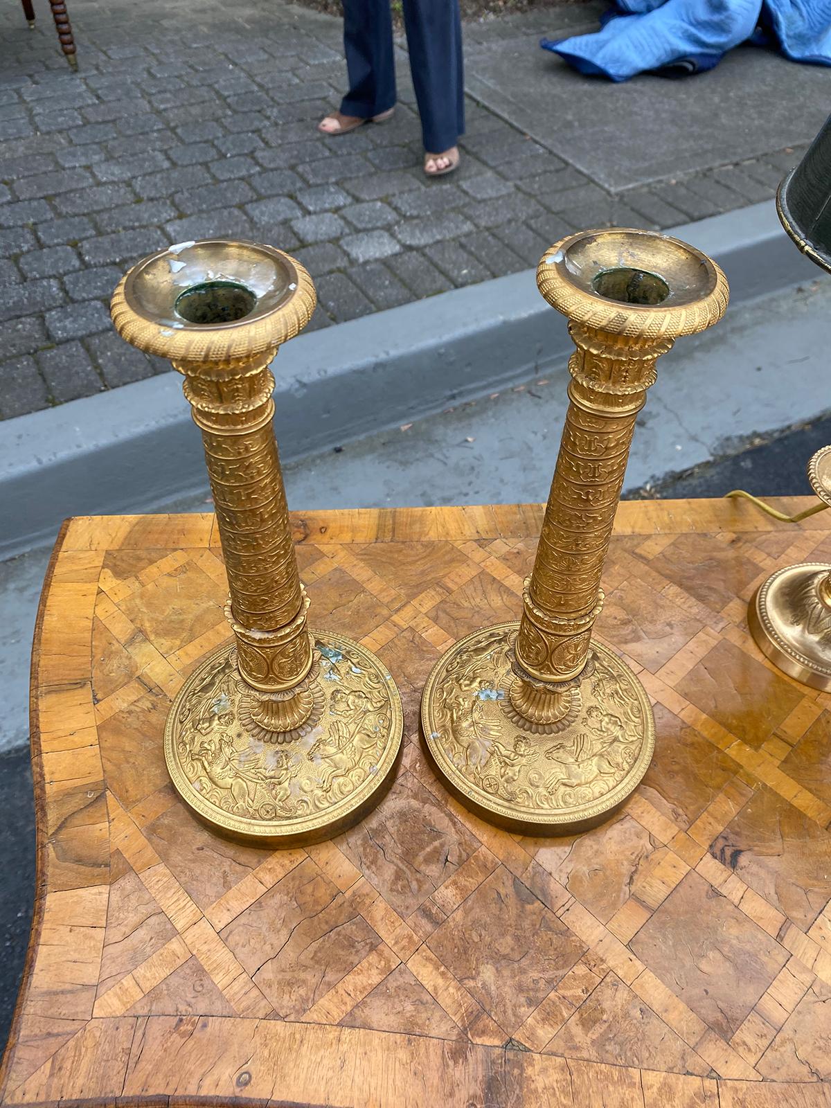 Pair of 19th Century French Empire Charles X Gilt Candlesticks In Good Condition In Atlanta, GA