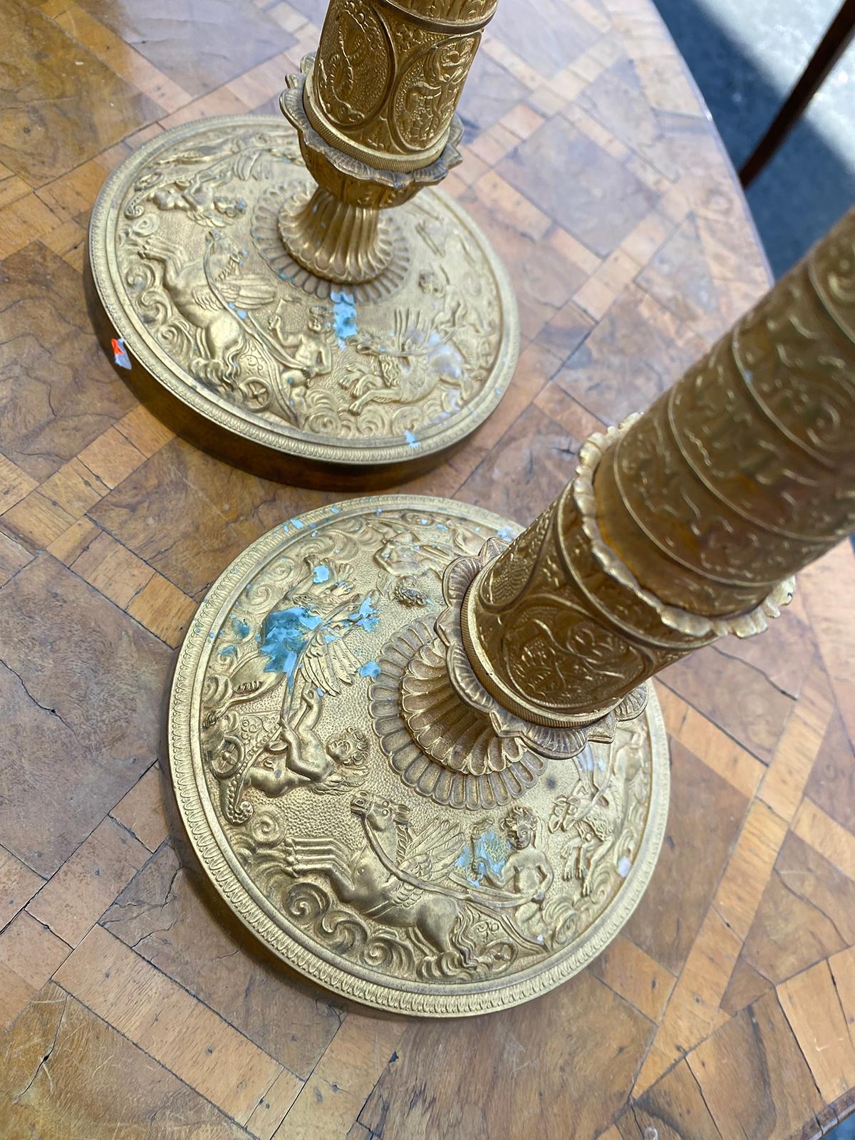 Pair of 19th Century French Empire Charles X Gilt Candlesticks 2