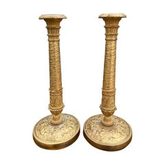 Pair of 19th Century French Empire Charles X Gilt Candlesticks