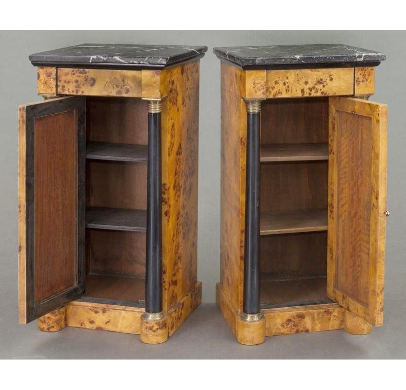 Pair of 19th Century French Empire Elm and Ebonized Nightstands with Marble In Excellent Condition In Dallas, TX