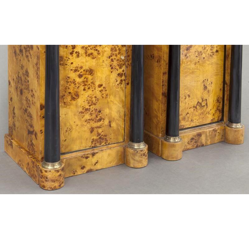 Pair of 19th Century French Empire Elm and Ebonized Nightstands with Marble 4