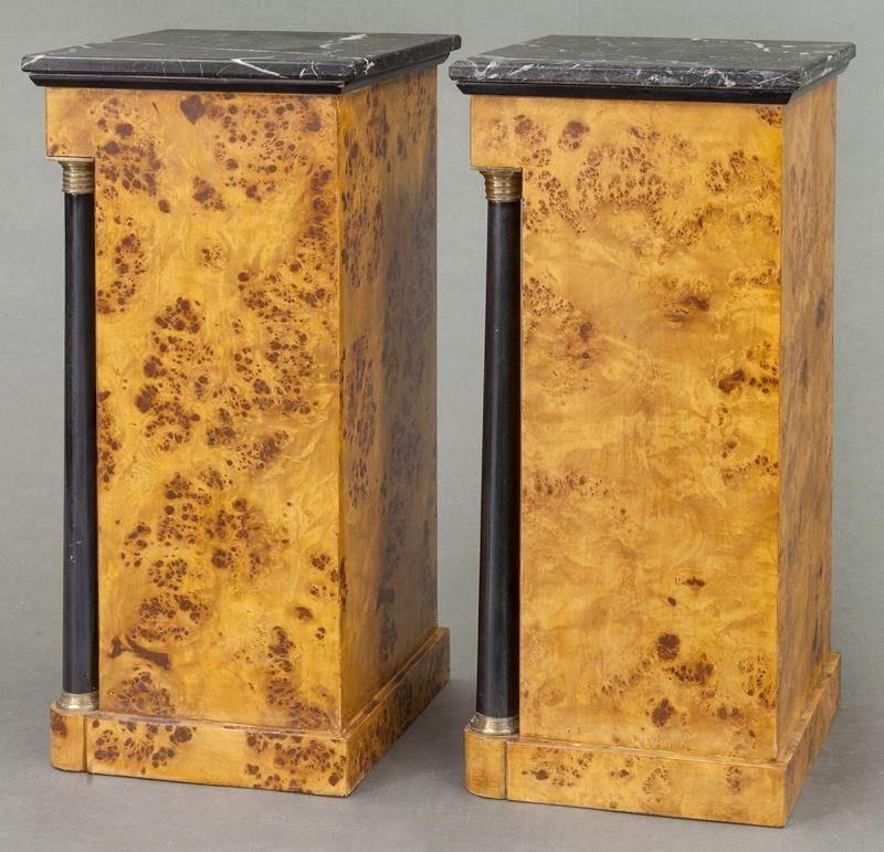 Pair of 19th Century French Empire Elm and Ebonized Nightstands with Marble 5