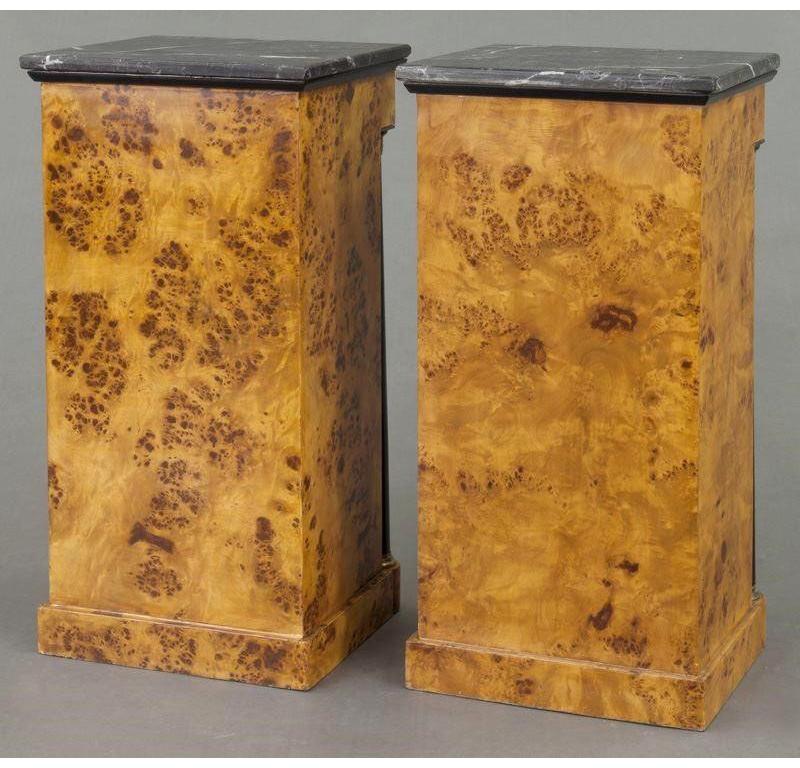 Pair of 19th Century French Empire Elm and Ebonized Nightstands with Marble 6
