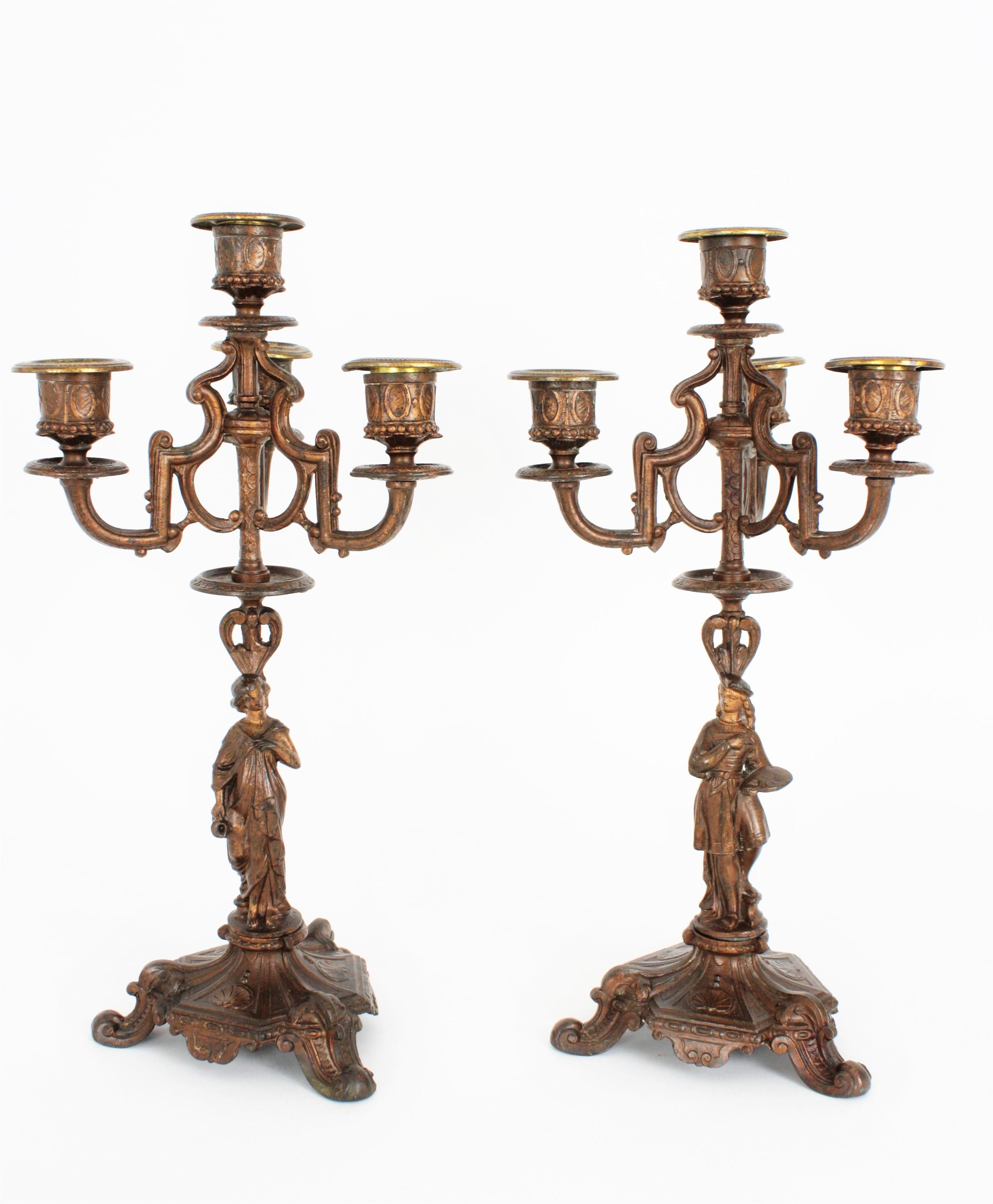 Two 19th Century French Empire Figural Cast Bronze Candelabra 3