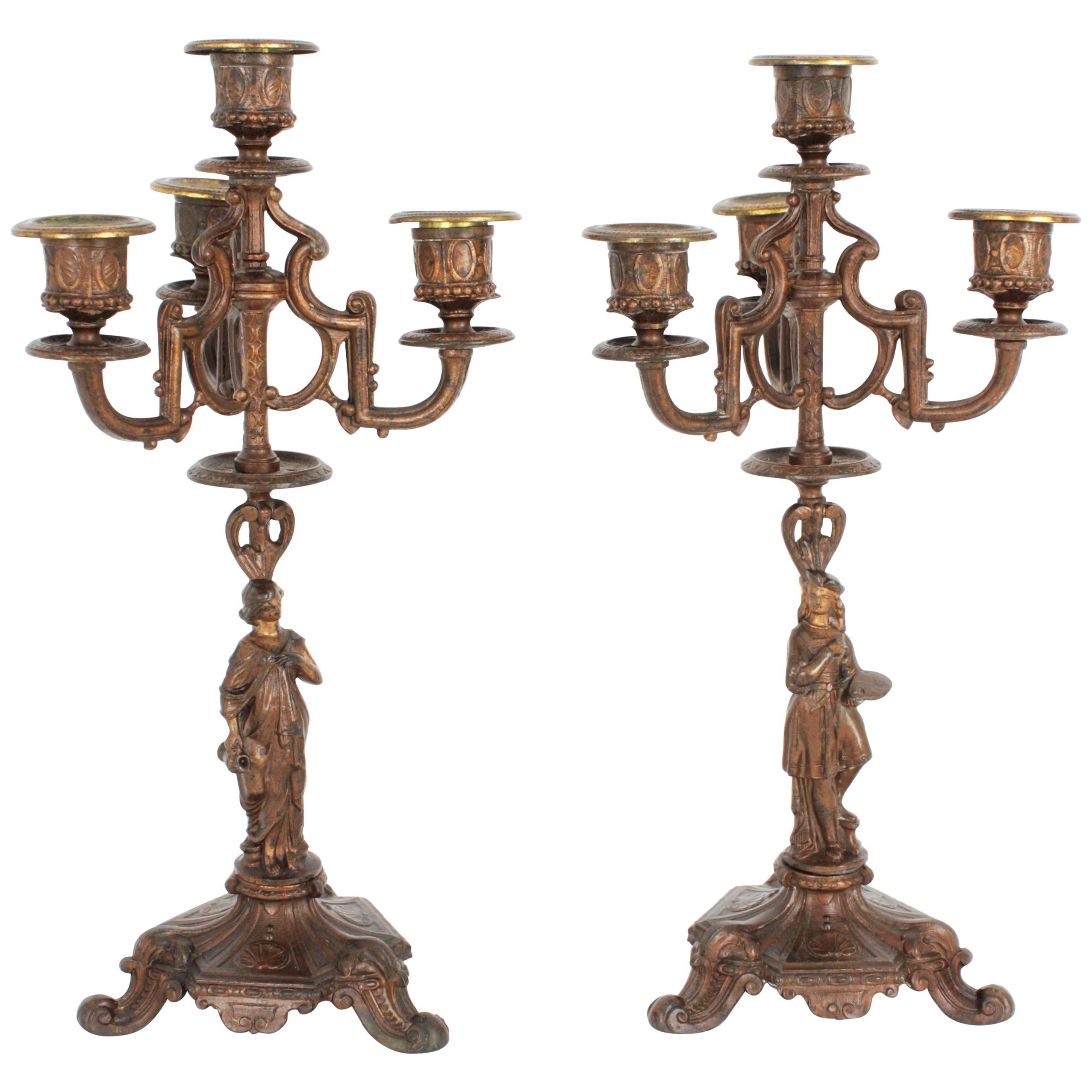 Two 19th Century French Empire Figural Cast Bronze Candelabra