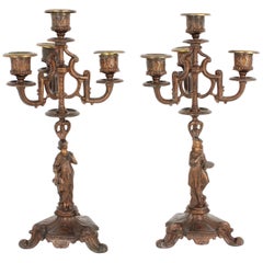 Two 19th Century French Empire Figural Cast Bronze Candelabra