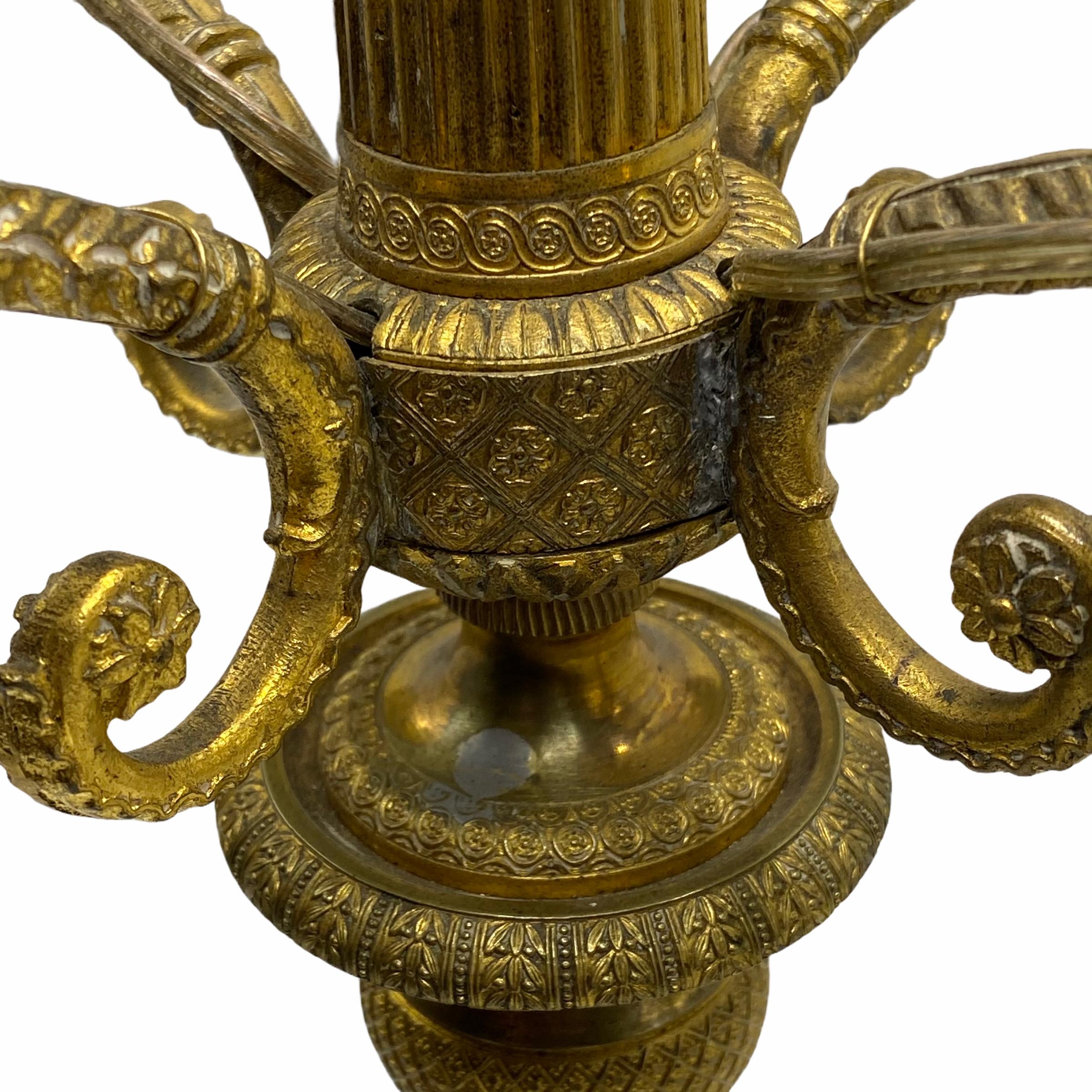 pair of 19th Century French Empire Gilt Bronze Candelabra Lamps  For Sale 8