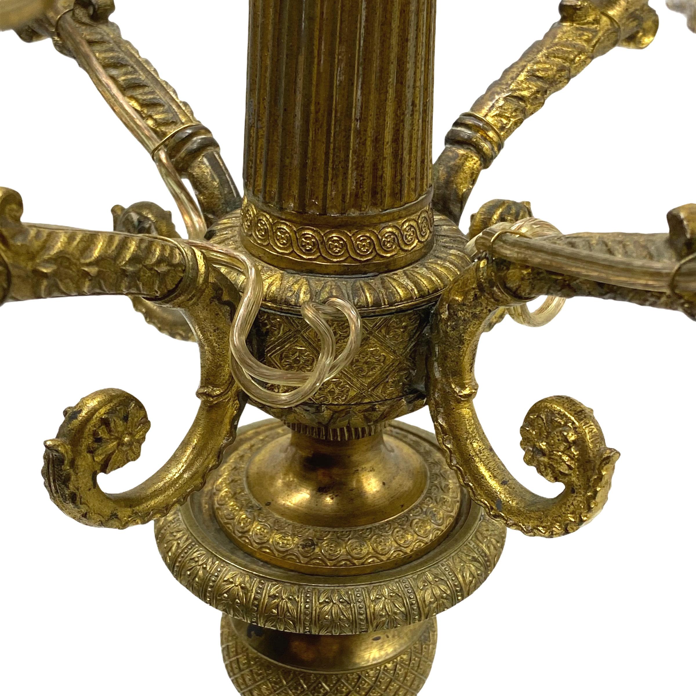 pair of 19th Century French Empire Gilt Bronze Candelabra Lamps  For Sale 10
