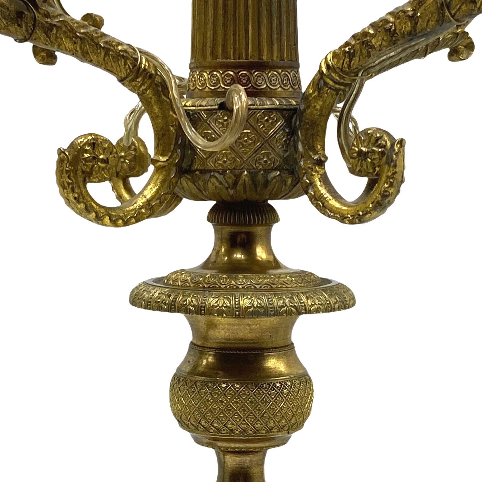 pair of 19th Century French Empire Gilt Bronze Candelabra Lamps  For Sale 2