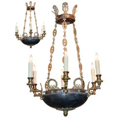 Pair of 19th Century French Empire Gilt Bronze Chandeliers