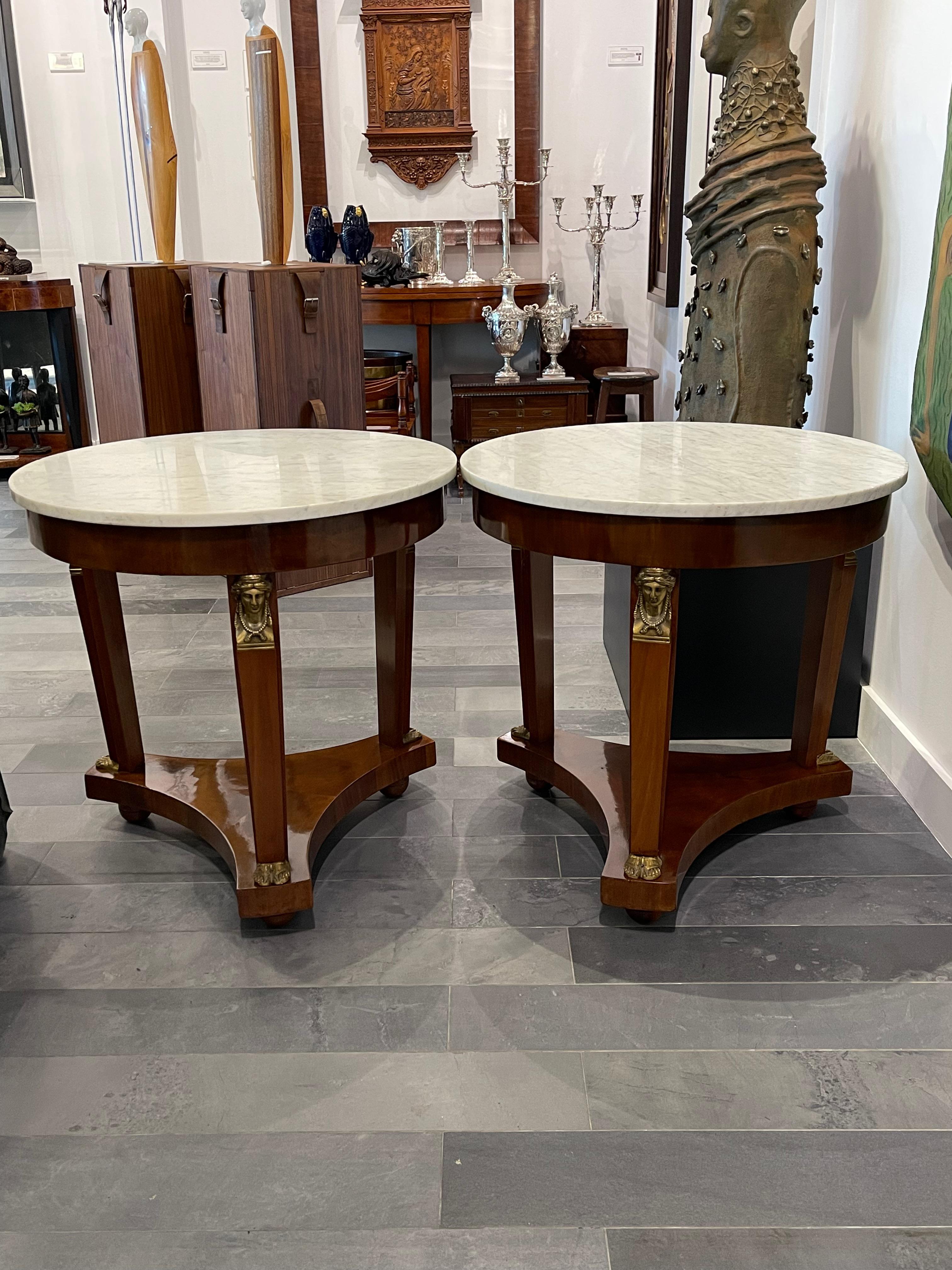 Marble Pair of 19th Century French Empire in the Egyptian Revival Style Side Tables