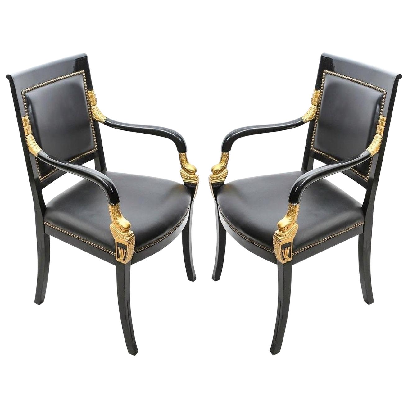 Pair of 19th Century French Empire Lacquered Fauteuils