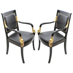 Pair of 19th Century French Empire Lacquered Fauteuils