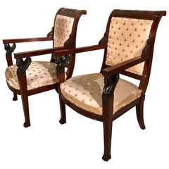 Pair of 19th century French Empire library armchairs with sphinx heads