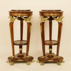Pair of 19th Century French Empire Walnut Bronze Eagle Heads Pedestals/Stands