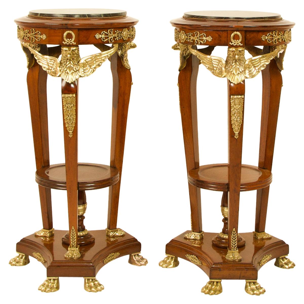 Pair of 19th Century French Empire Mahogany Bronze Eagle Heads Pedestals/Stands