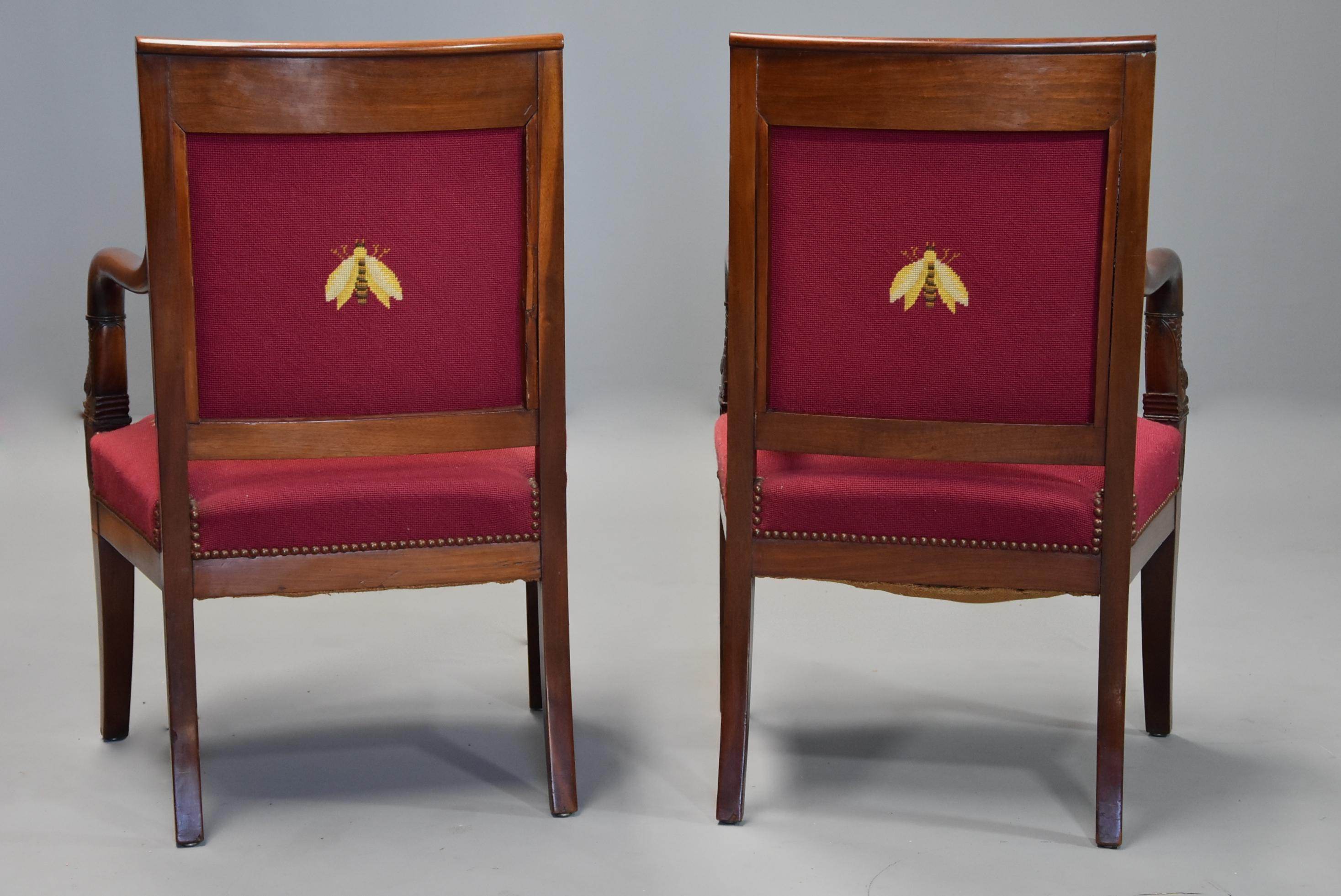 Pair of 19th Century French Empire Mahogany Fauteuils or Open Armchairs 6