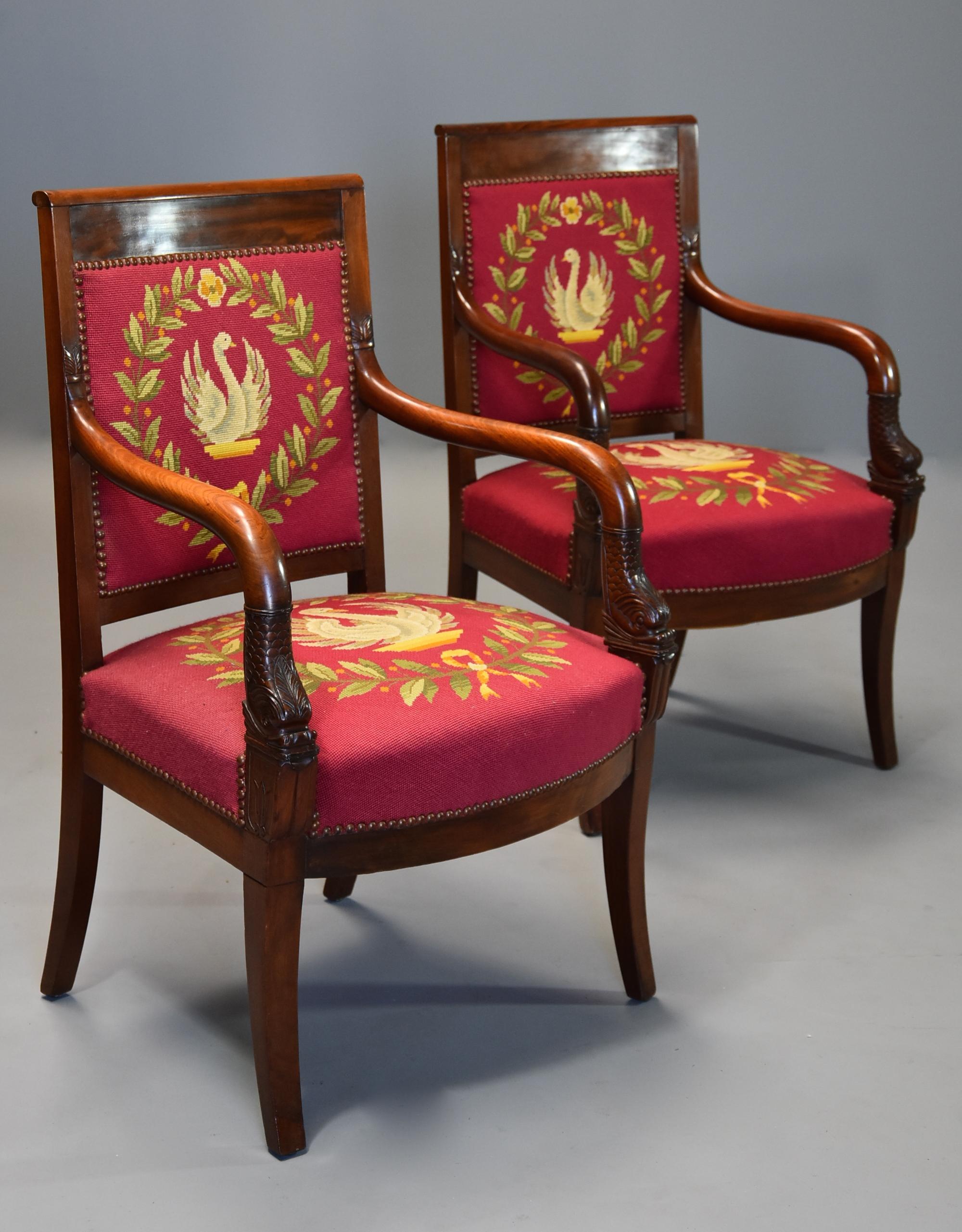 Pair of 19th Century French Empire Mahogany Fauteuils or Open Armchairs In Good Condition In Suffolk, GB