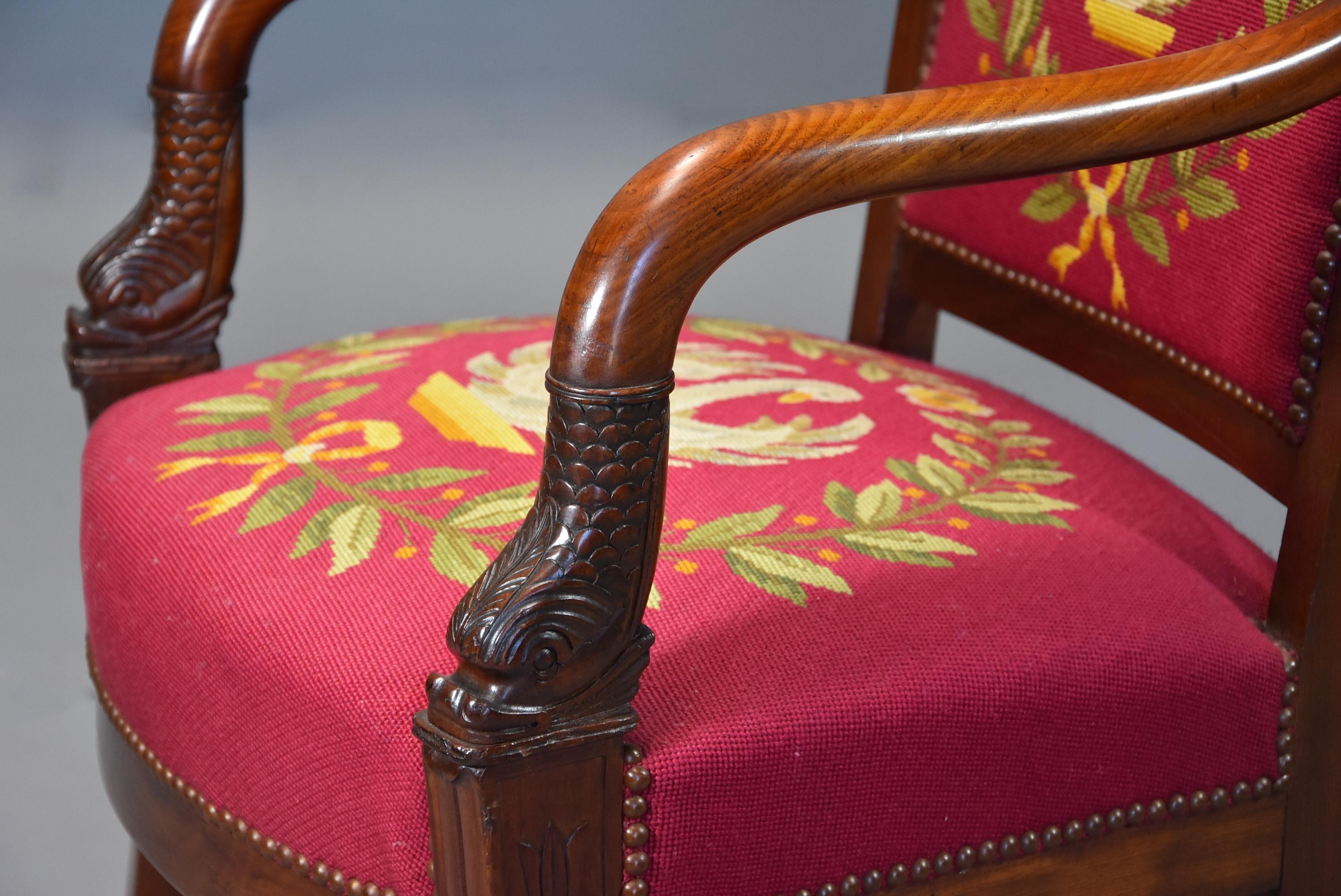 Pair of 19th Century French Empire Mahogany Fauteuils or Open Armchairs 3