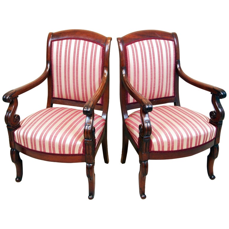 Pair of 19th Century French Empire Mahogany Library Chairs For Sale