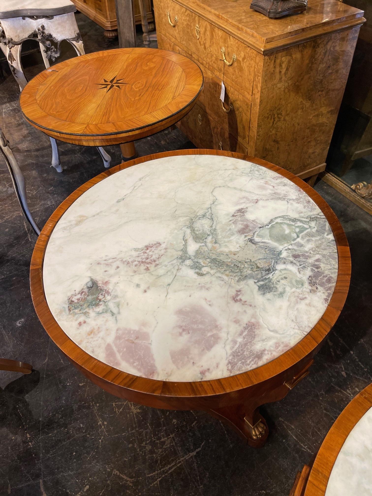 Pair of 19th Century French Empire Mahogany Tables with Inset Breccia Marble In Good Condition In Dallas, TX