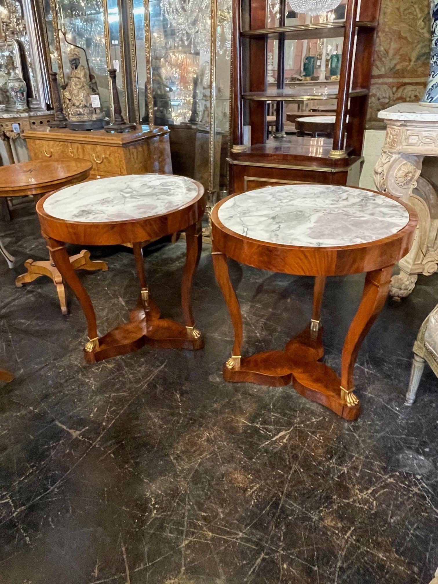 Pair of 19th Century French Empire Mahogany Tables with Inset Breccia Marble 4