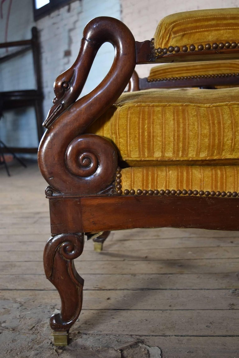 Pair of 19th Century French Empire Mahogany Wing-Back Armchairs For Sale 4