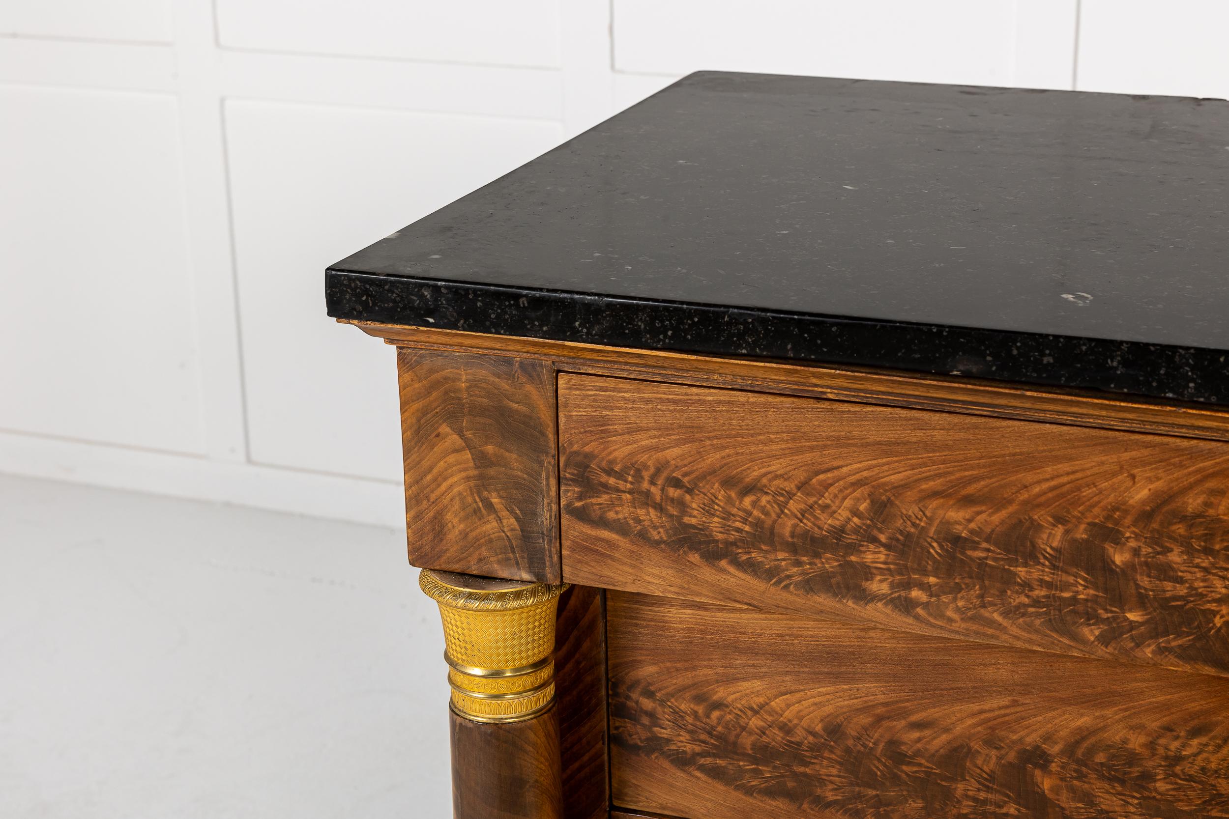 Marble Pair of 19th Century French Empire Period Mahogany Commodes