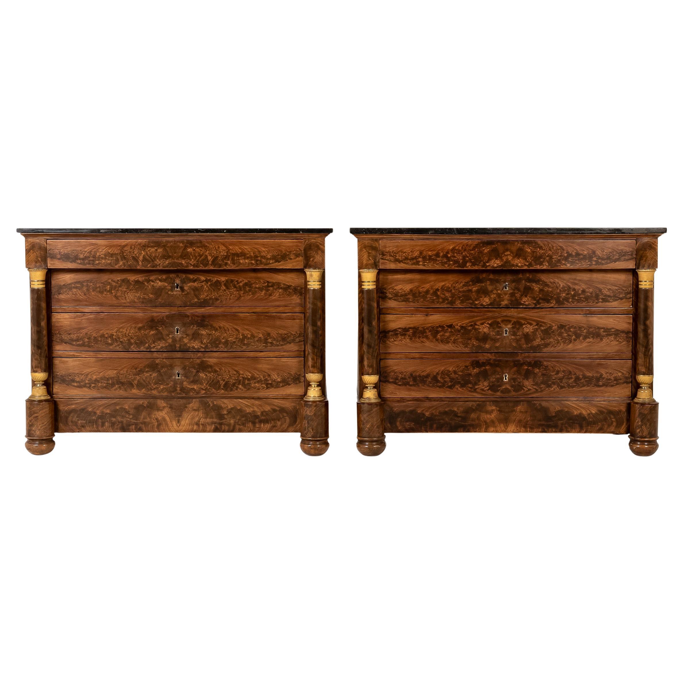Pair of 19th Century French Empire Period Mahogany Commodes
