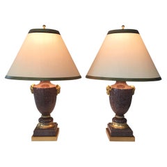 Pair of 19th Century French Empire Porphyry and Gilt Bronze Lamps