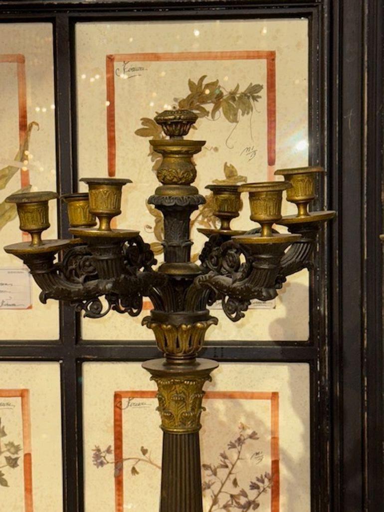 Stile impero Coppia di candelabri in stile impero francese del XIX secolo con 7 luci in vendita