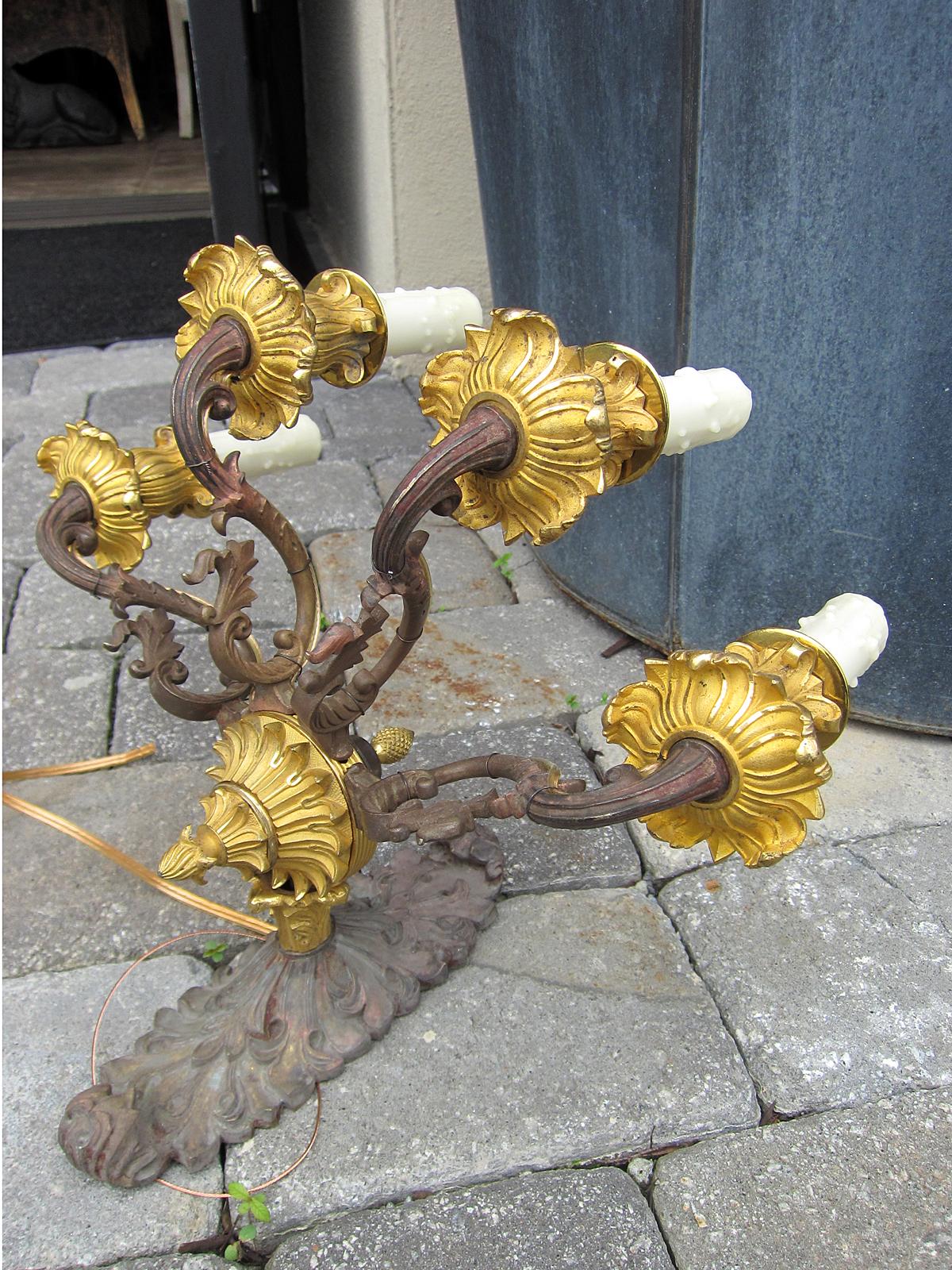 Pair of 19th Century French Empire Style Four-Arm Sconces For Sale 7