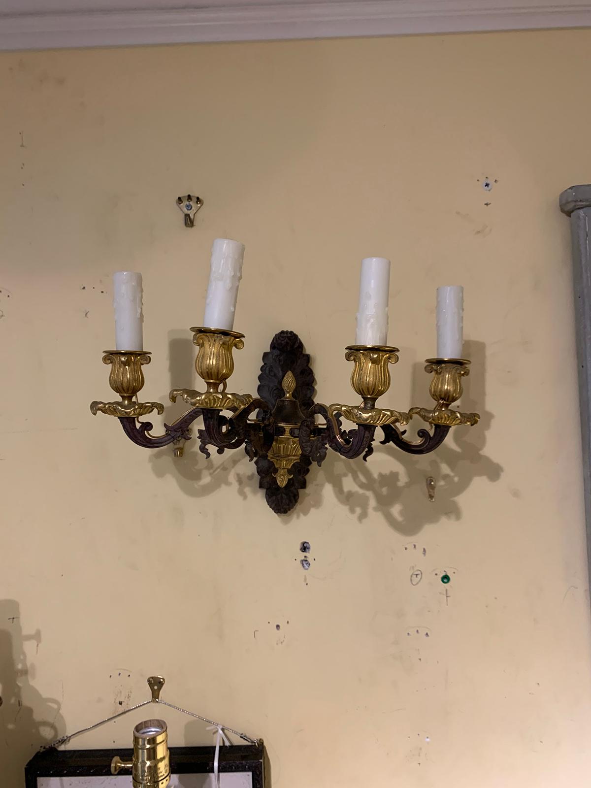 Pair of 19th century French empire style four-arm sconces
New wiring.