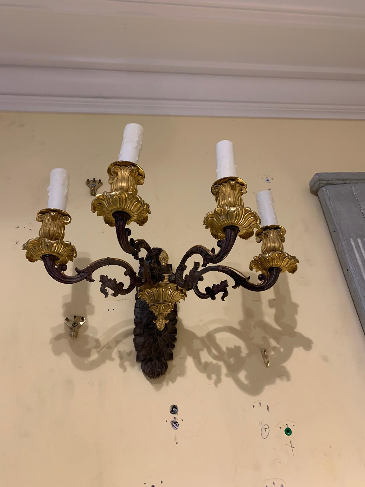 Pair of 19th Century French Empire Style Four-Arm Sconces In Good Condition For Sale In Atlanta, GA