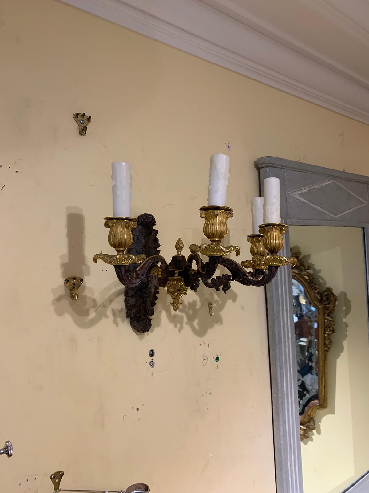 Metal Pair of 19th Century French Empire Style Four-Arm Sconces For Sale