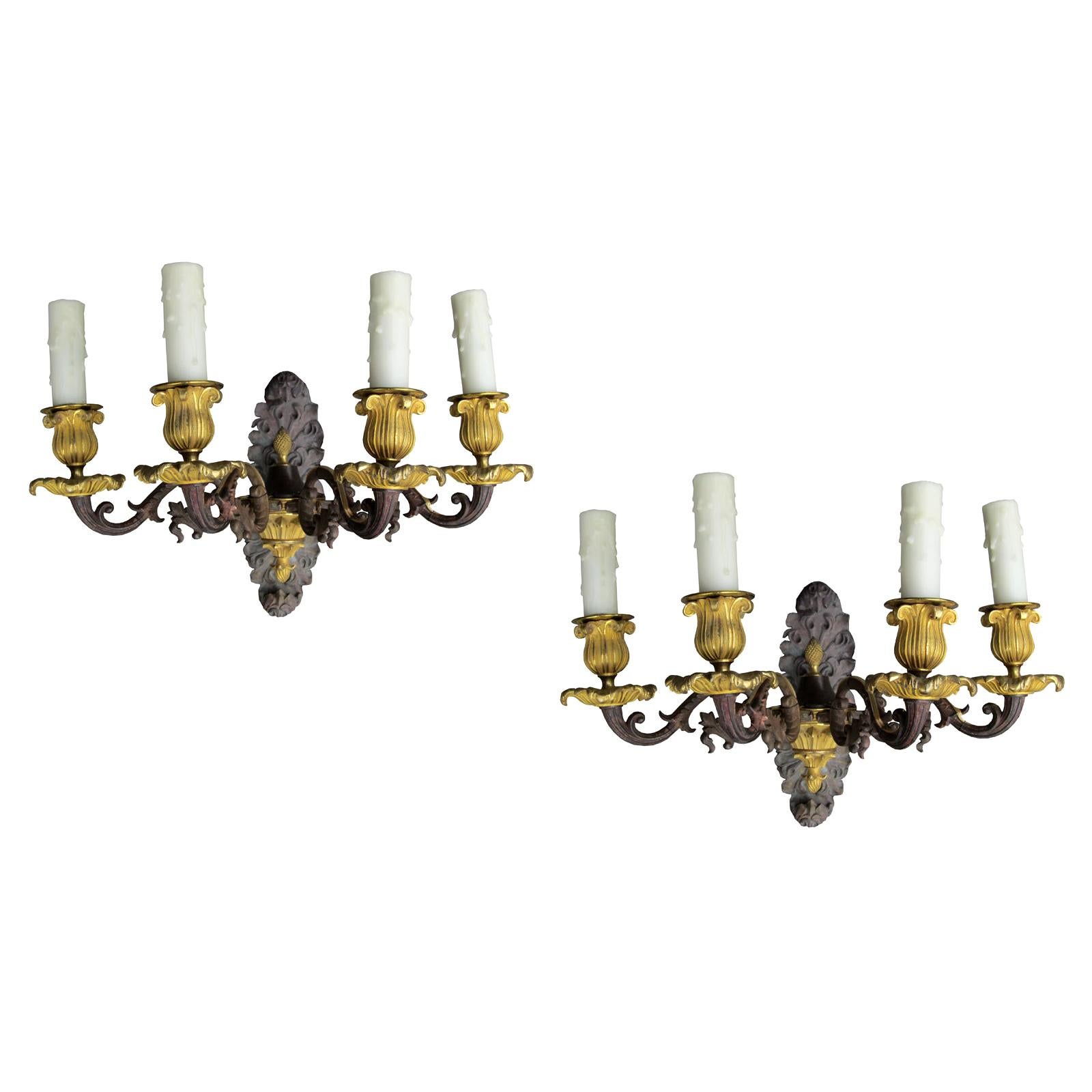 Pair of 19th Century French Empire Style Four-Arm Sconces For Sale
