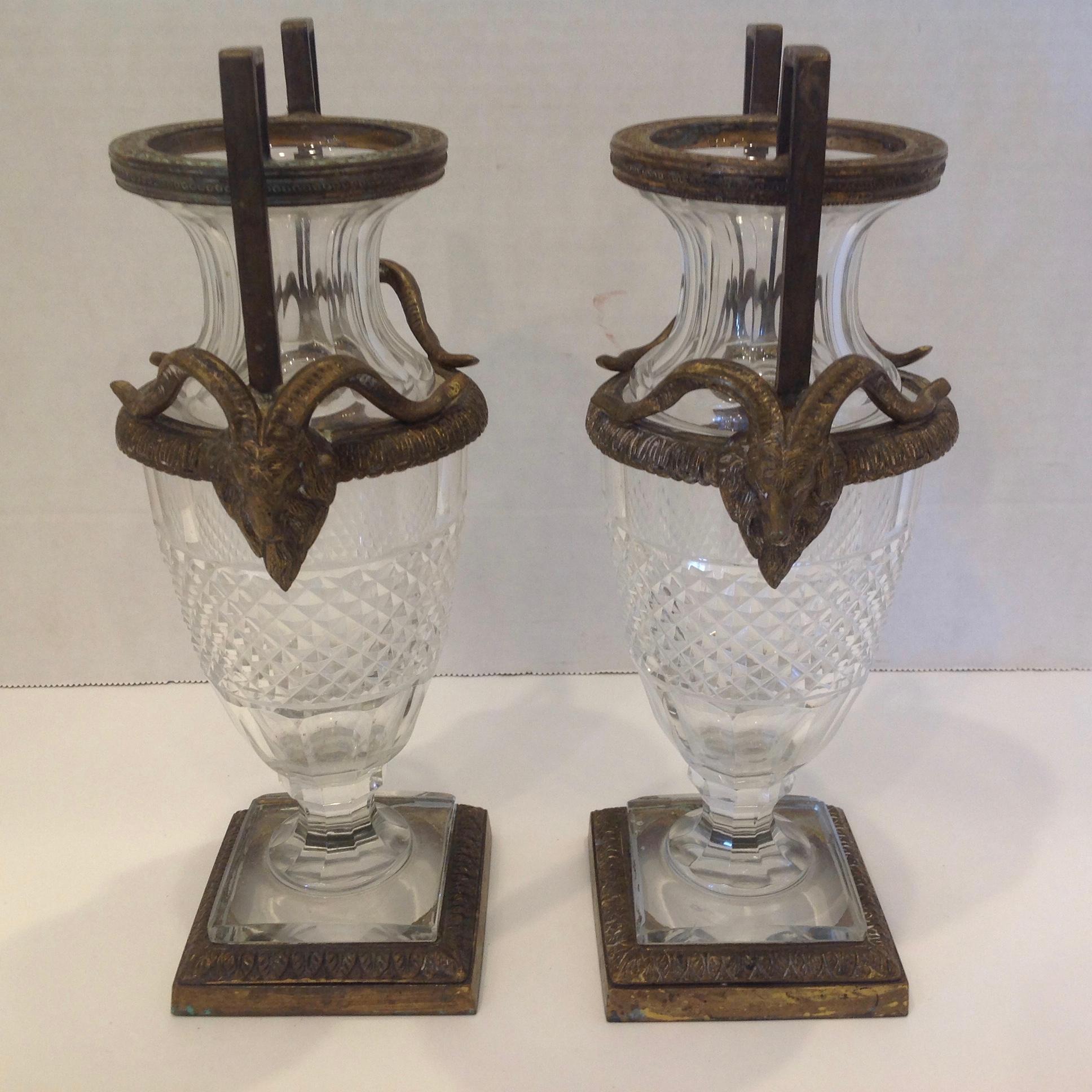 Bronze Pair of 19th Century French Empire Style Urns