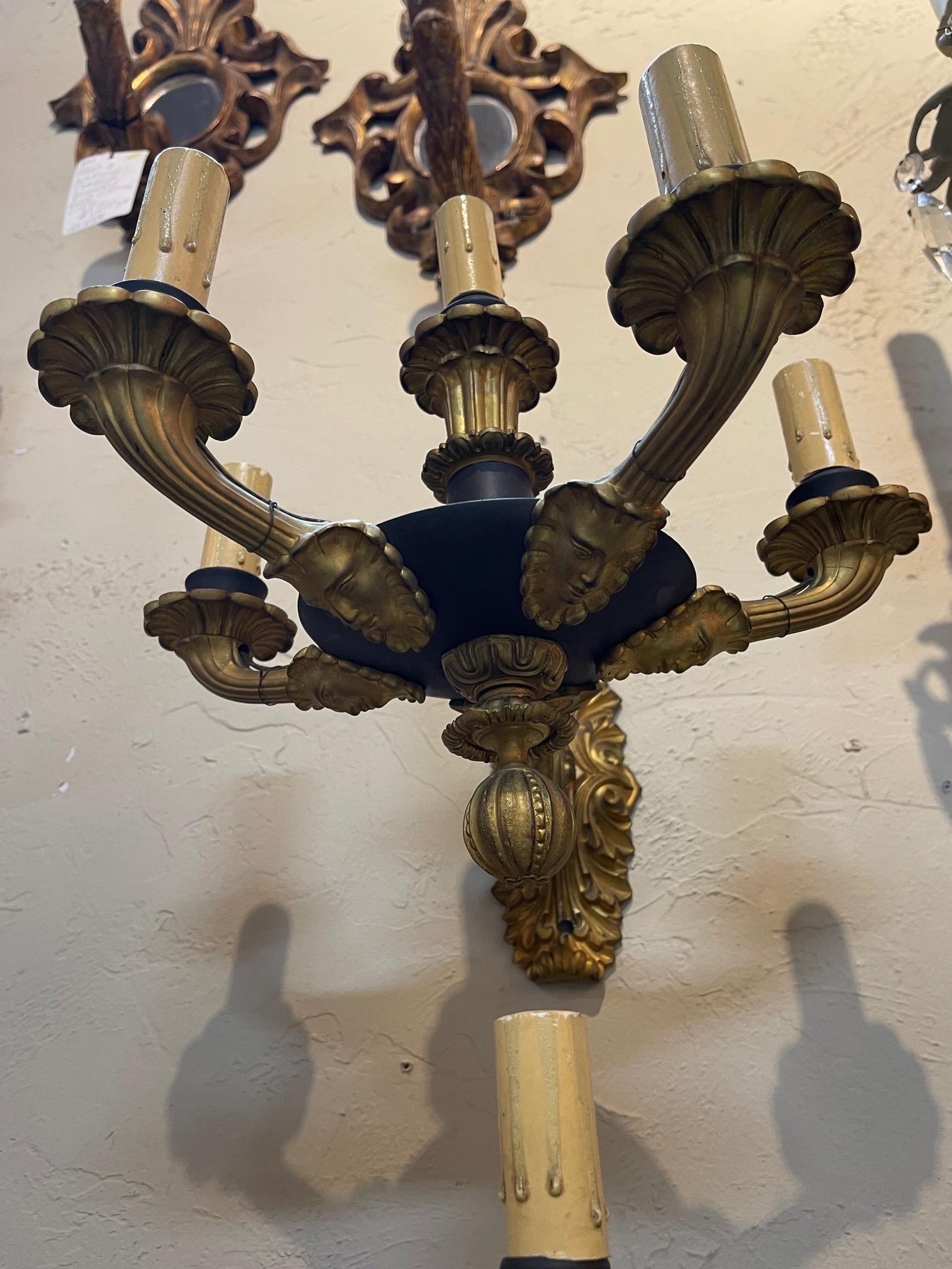Gilt Pair of 19th Century French Empire Wall Sconces For Sale