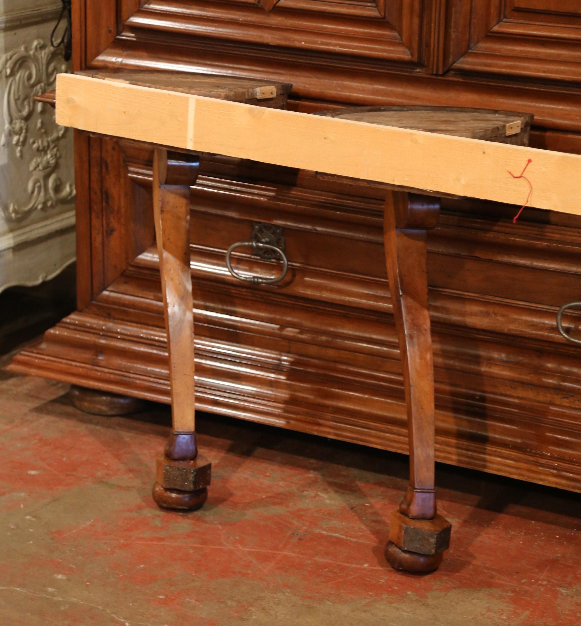 Pair of 19th Century French Empire Walnut Corner Consoles with Grey Marble Top For Sale 8