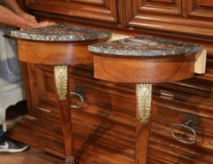 Pair of Early 19th Century French Empire Walnut Wall Consoles with Marble Top