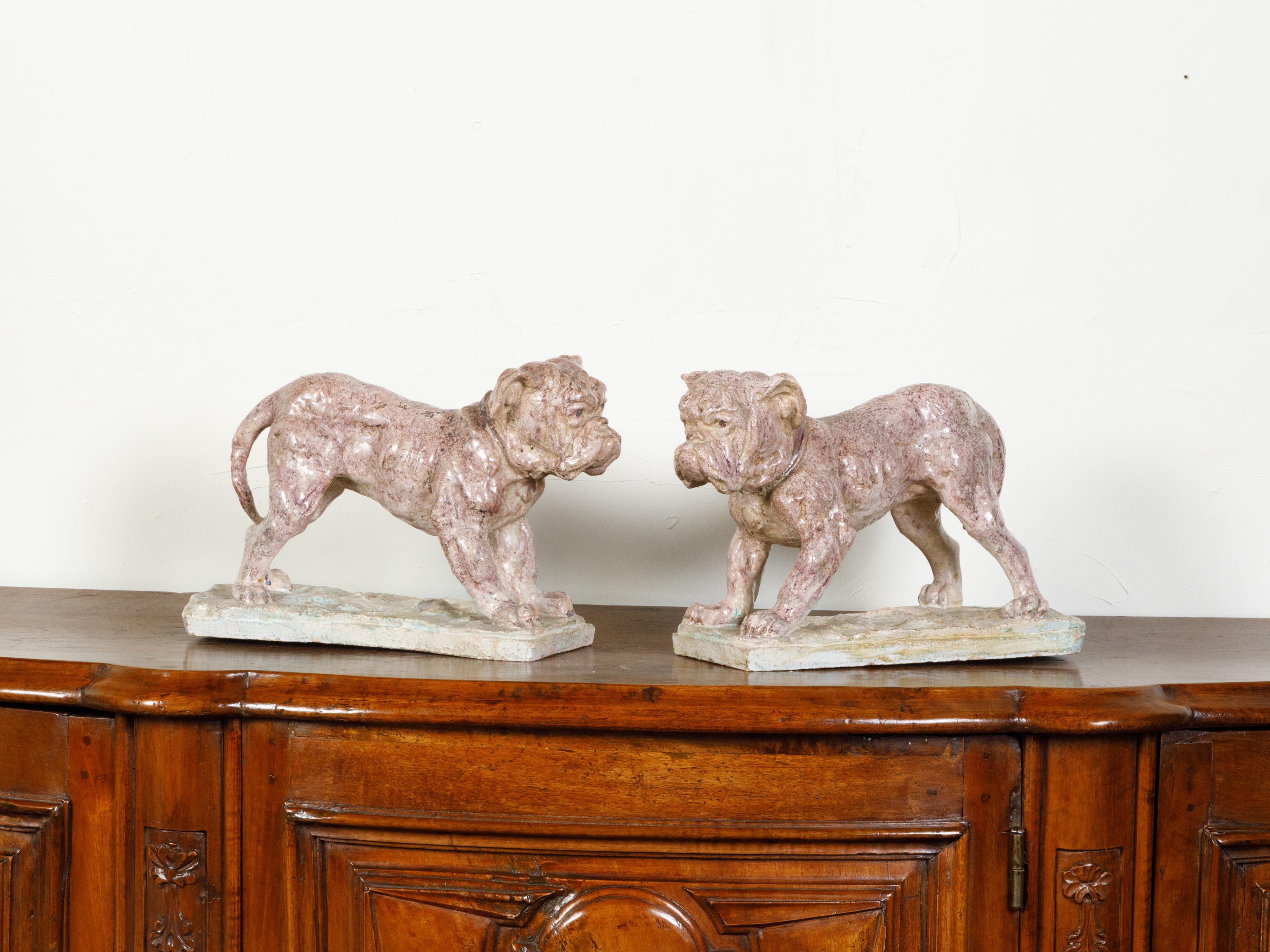 Pair of 19th Century French Faience Bulldog Sculptures on Terracotta Bases For Sale 7