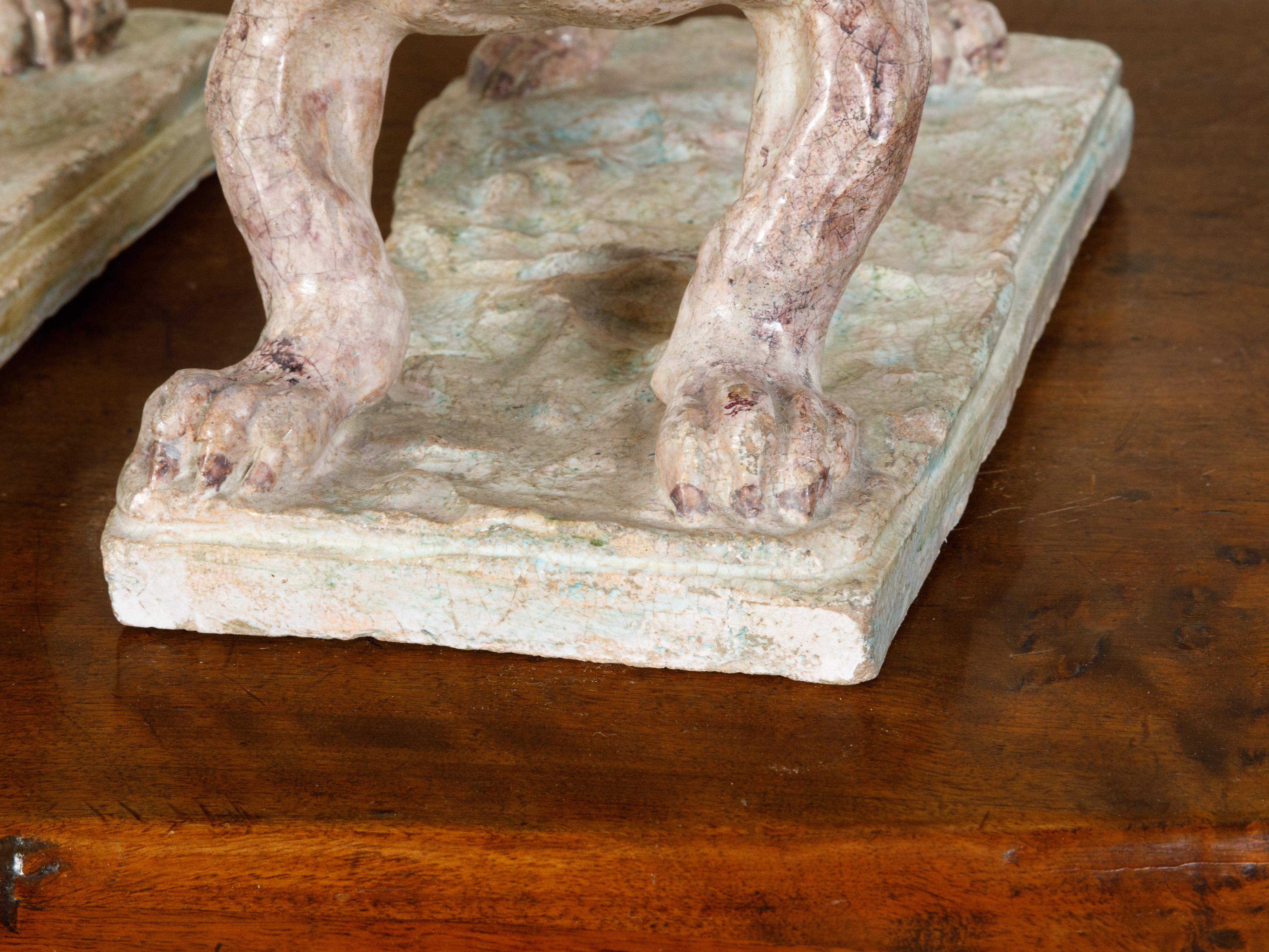 Pair of 19th Century French Faience Bulldog Sculptures on Terracotta Bases For Sale 2