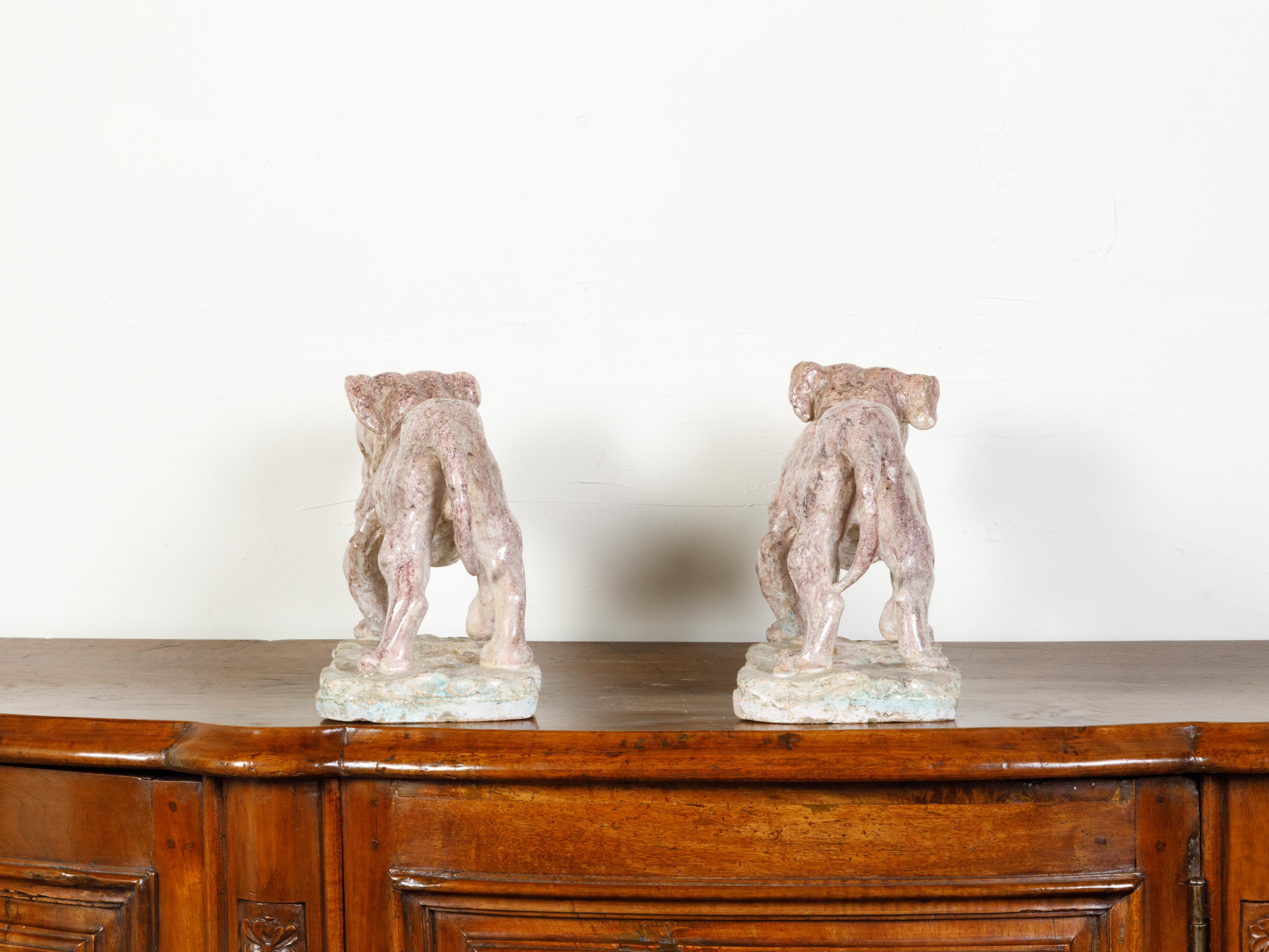 Pair of 19th Century French Faience Bulldog Sculptures on Terracotta Bases For Sale 5