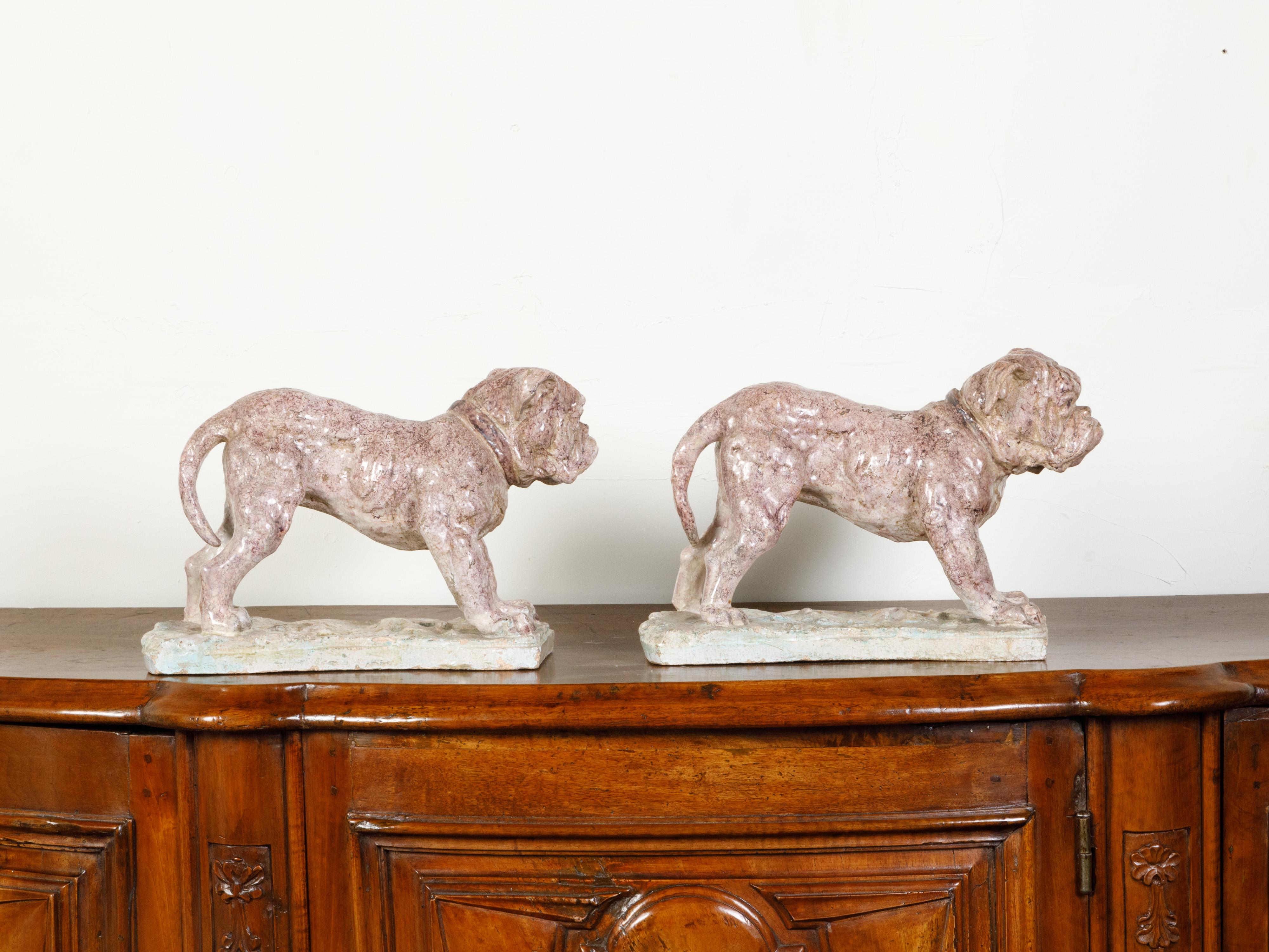Pair of 19th Century French Faience Bulldog Sculptures on Terracotta Bases For Sale 6