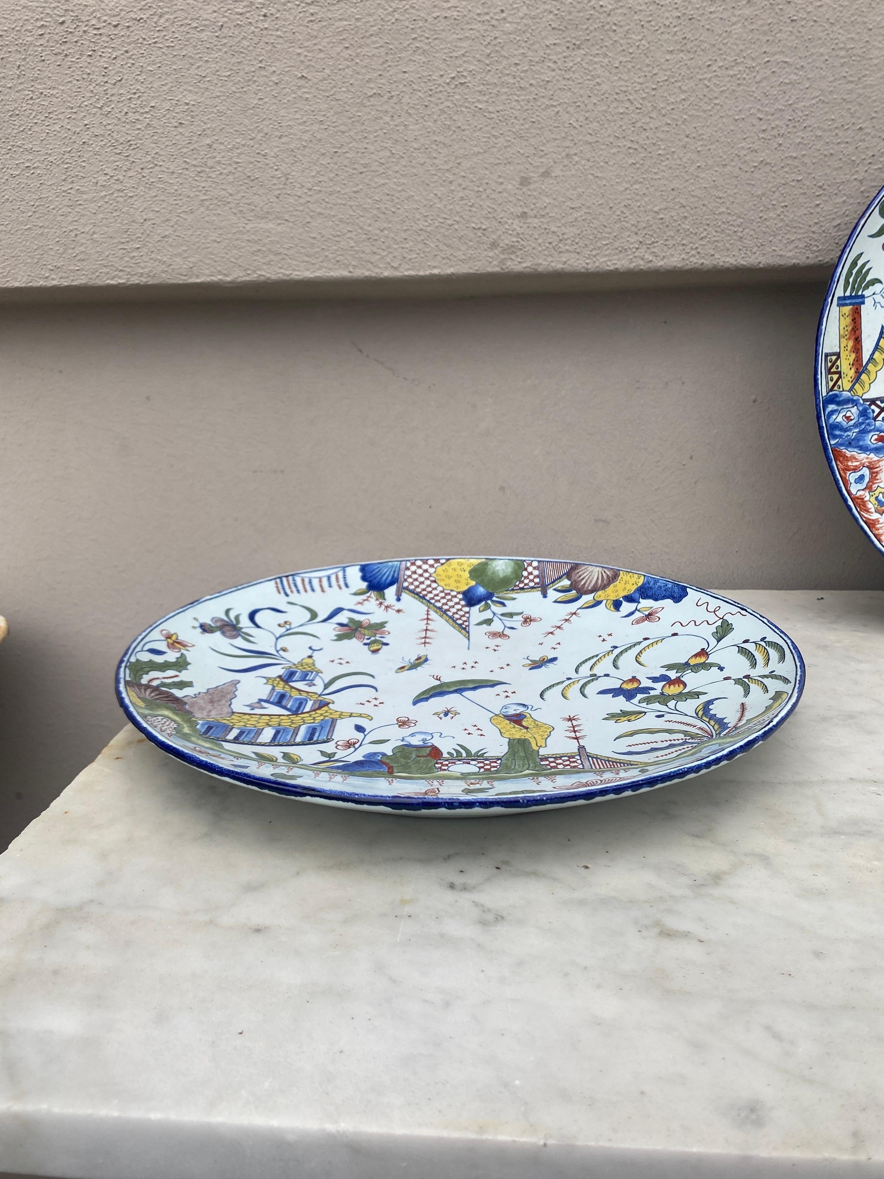 Pair of 19th Century French Faience Chinoiserie Platters Angouleme For Sale 4