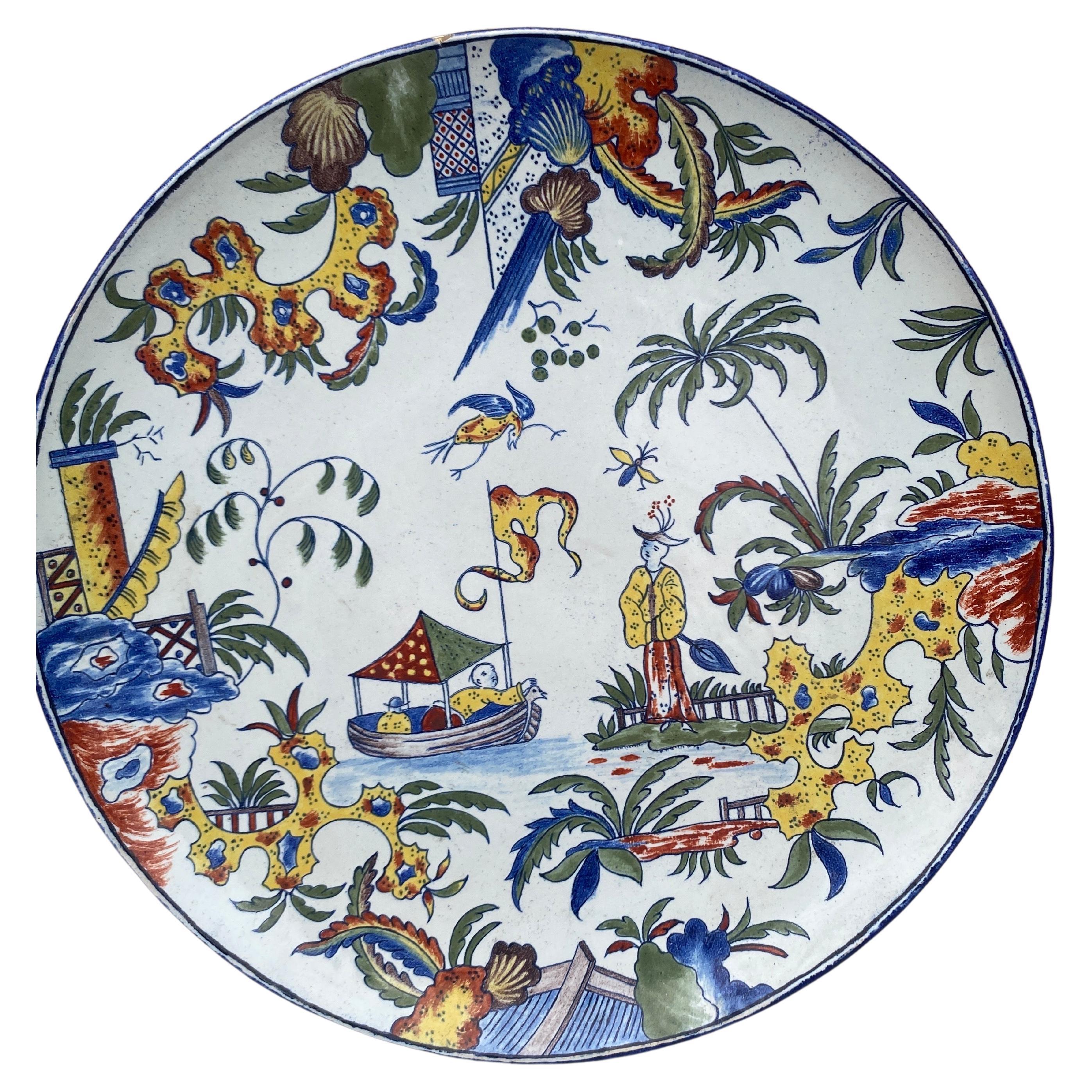 Pair of 19th Century French Faience Chinoiserie Platters Angouleme In Good Condition For Sale In Austin, TX