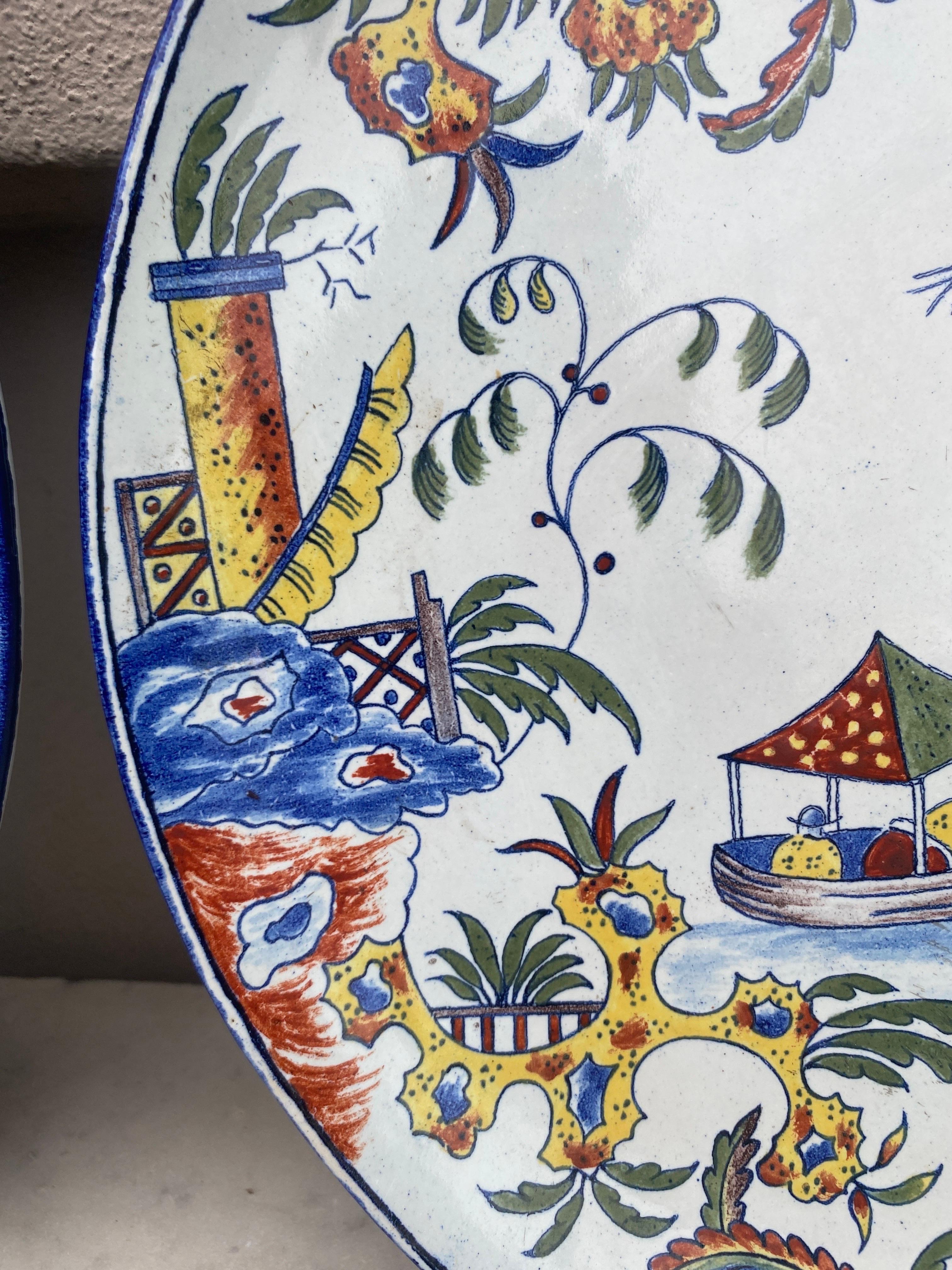Ceramic Pair of 19th Century French Faience Chinoiserie Platters Angouleme For Sale