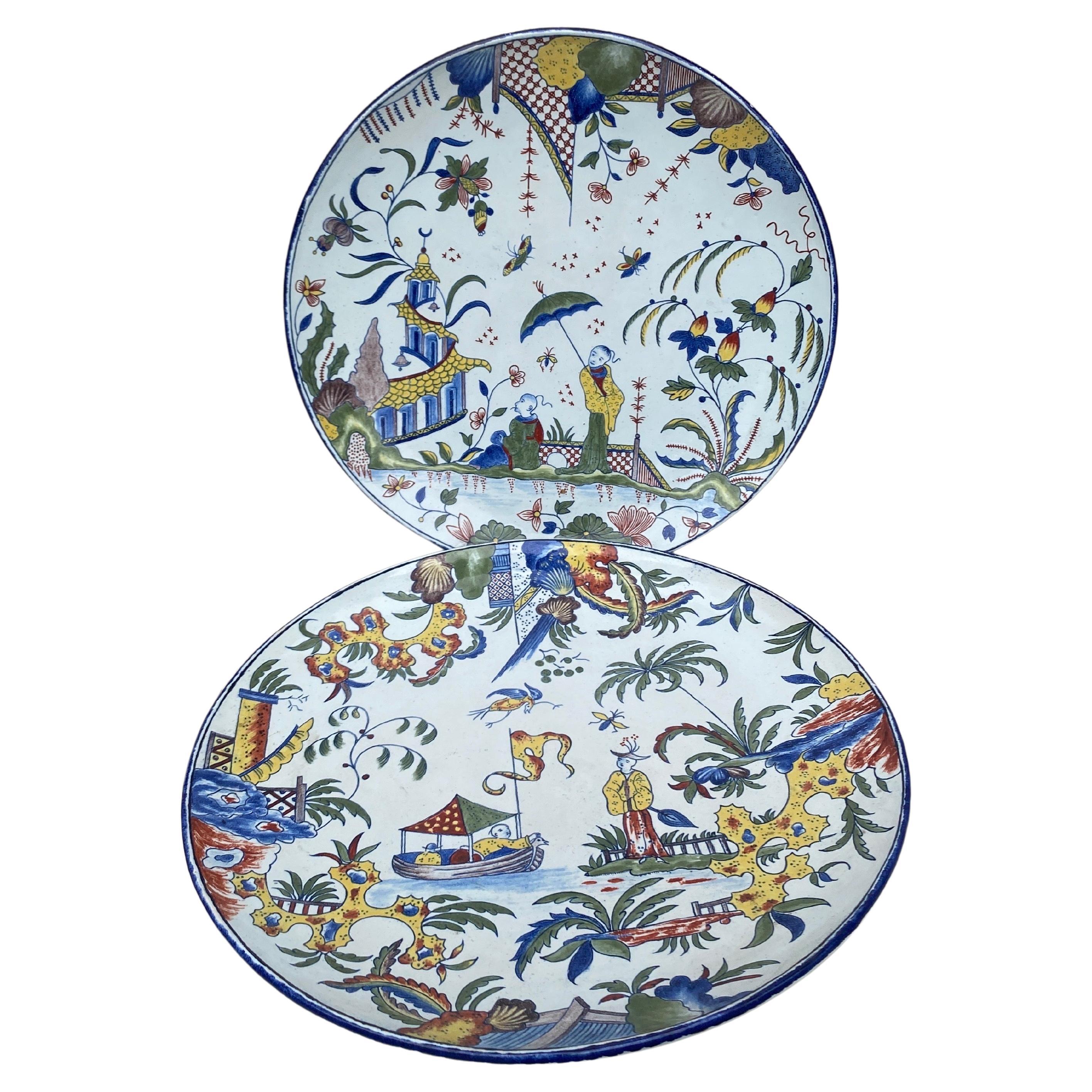 Pair of 19th Century French Faience Chinoiserie Platters Angouleme For Sale